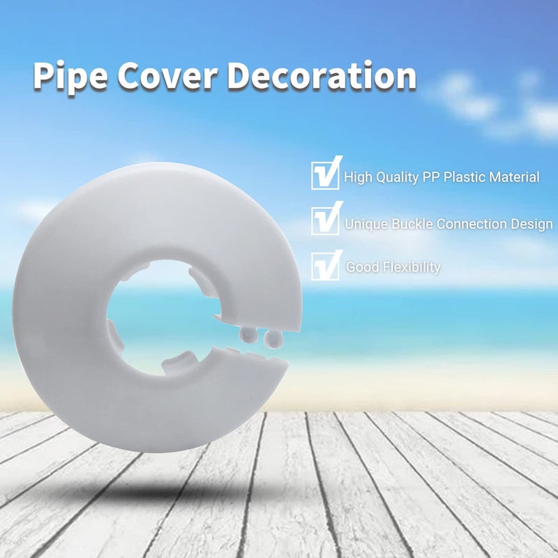 MroMax Fit 1/2" White Plastic PP Pipe Cover, 16mm (5/8") 6Pcs Flange Water Pipe Decoration Escutcheon, Snap-On Cap for Kitchen Valve, Sink Toilet Inflow Pipes, to Hide Gaps and Update Plumbing Look - Image 2